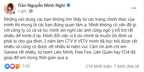 Bị một fanpage đưa tin nói xấu công ty cũ, MC Minh Nghi lập tức lên tiếng phản hồi - Ảnh 3.