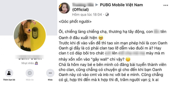 Xin vào clan không được, nữ game thủ PUBG Mobile quay ra chửi luôn chủ clan bằng 'teencode cực mạnh'