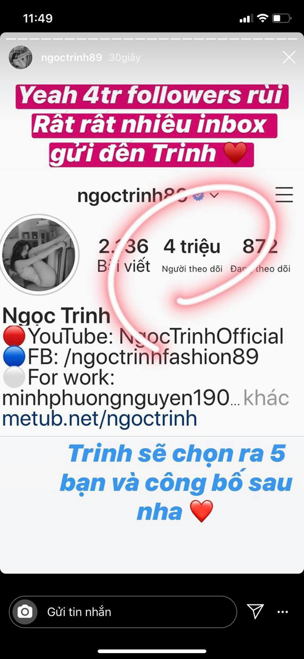 Ngọc Trinh trở thành nghệ sĩ thứ 3 của Vbiz cán mốc 4 triệu follower Instagram, hứa tặng quà đặc biệt cho fan ăn mừng - Ảnh 2.