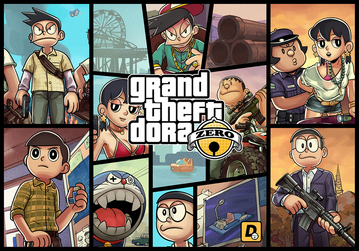 Xem lại loạt tranh &quot;kinh điển&quot; Grand Theft Dora, khi hội Doraemon gia nhập thế giới băng đảng GTA