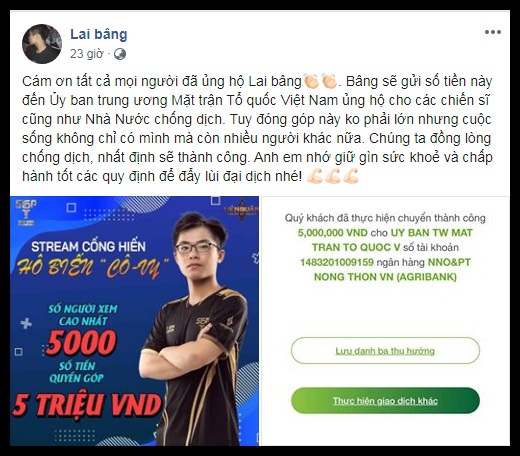 Thần đồng của Liên Quân Mobile VN tham gia quyên góp ủng hộ phòng, chống dịch COVID-19 - Ảnh 3.