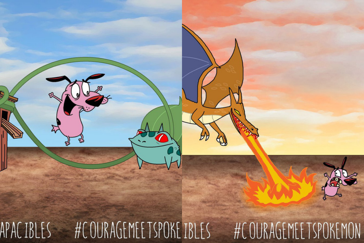 Loạt ảnh hài hước khi chú chó Courage gặp gỡ Pokémon, trông chẳng khác gì phim kinh dị