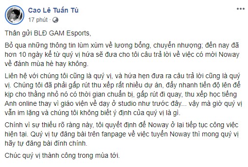 Như một trò đùa: Đến và đi trong chưa đầy 1 tháng, Noway một lần nữa chia tay GAM vì chuyển nhượng không minh bạch - Ảnh 1.