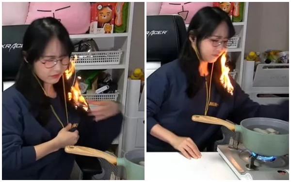 Lên sóng dạy nấu ăn, nữ streamer bất ngờ gặp họa lớn, tóc bắt lửa bốc cháy dữ dội