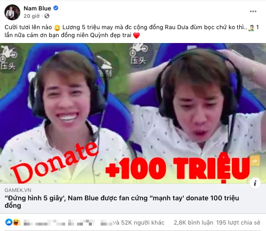 Thấy Nam Blue được fan donate cả trăm triệu, GS Cù Trọng Xoay lập tức bình luận một câu không tưởng - Ảnh 1.