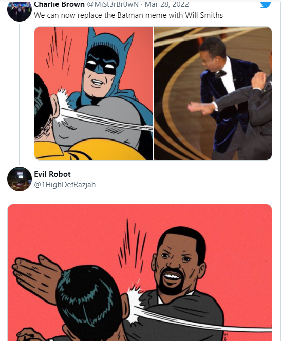 Meme Will Smith tát Chris Rock, nhiều fan gọi đây là Batman phiên bản Oscar 2022 - Ảnh 4.