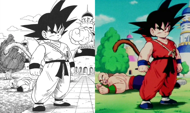 Dragon Ball: So sánh ảnh đen trắng với bản gốc anime, kẻ tám lạng người nửa cân, Goku vẫn quá chất - Ảnh 1.