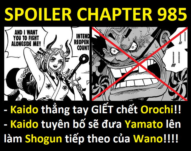 Spoiler One Piece chapter 985: Kaido tiêu diệt Orochi đưa Yamato lên làm Shogun, tuyên bố cùng Big Mom tìm ra  kho báu One Piece - Ảnh 3.