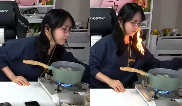 Lên sóng dạy nấu ăn, nữ streamer bất ngờ gặp họa lớn, tóc bắt lửa bốc cháy dữ dội  - Ảnh 2.