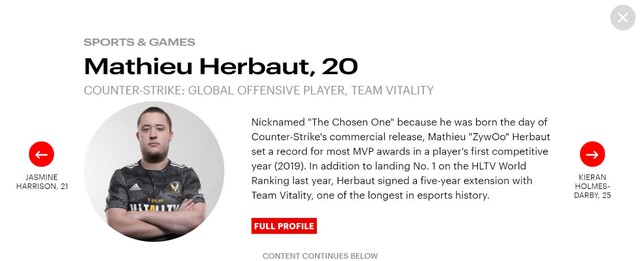 CS:GO - Tạp chí uy tín Forbes vinh danh siêu sao ZywOo trong danh sách 30 gương mặt xuất sắc dưới 30 tuổi - Ảnh 1.