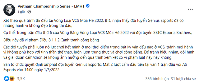 Giữa tâm bão drama, BTC VCS tiếp tục ra thông báo xử phạt nhưng bị cộng đồng chỉ trích nặng nề - Ảnh 3.